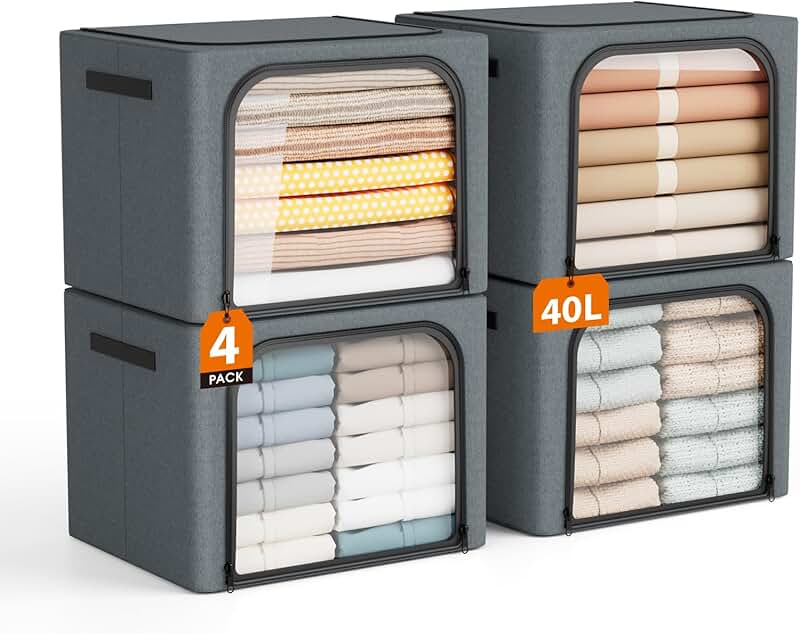 Set of four foldable fabric storage bins with lids