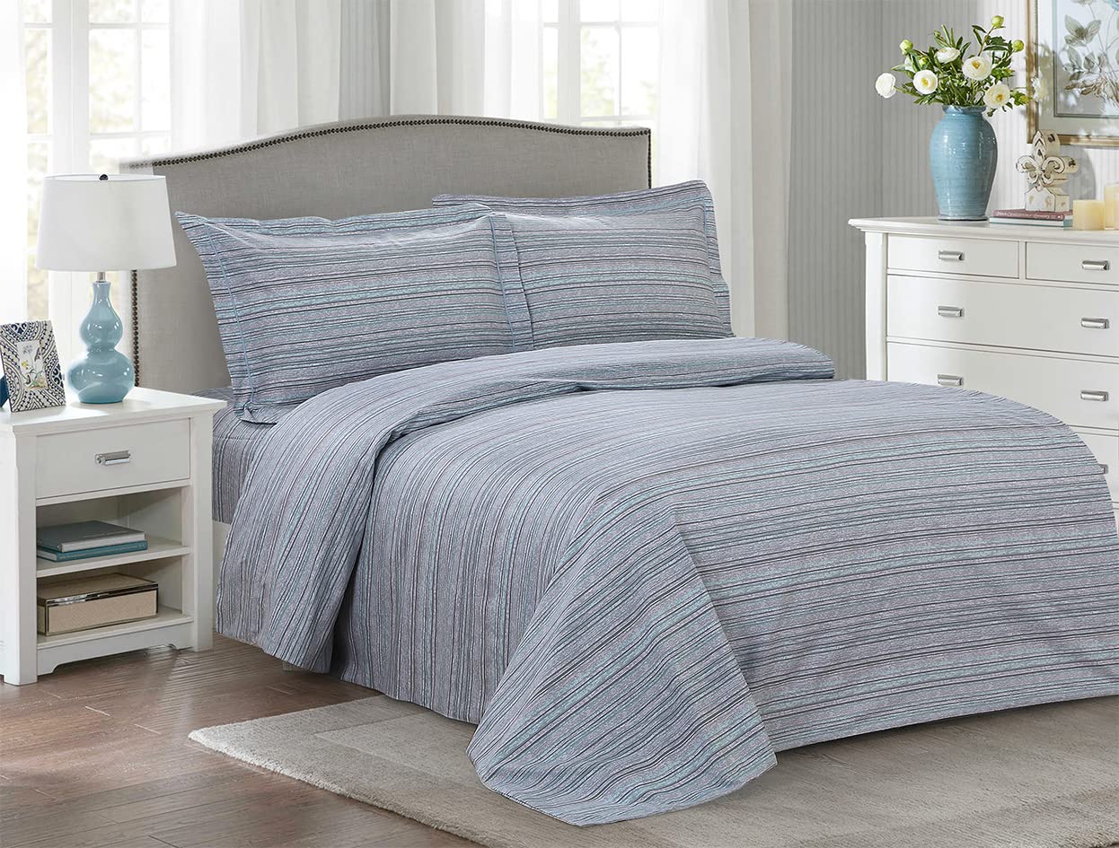 French Glories Stripe Pattern, Ultra Soft and Breathable 200 Thread-Count Cotton Percale, Purple, Twin 48-inch, 6 Piece Duvet Set, Bedding Duvet Cover Set for Two Beds