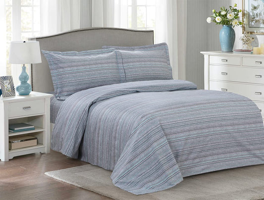 French Glories Stripe Pattern, Ultra Soft and Breathable 200 Thread-Count Cotton Percale, Purple, Twin 48-inch, 6 Piece Duvet Set, Bedding Duvet Cover Set for Two Beds