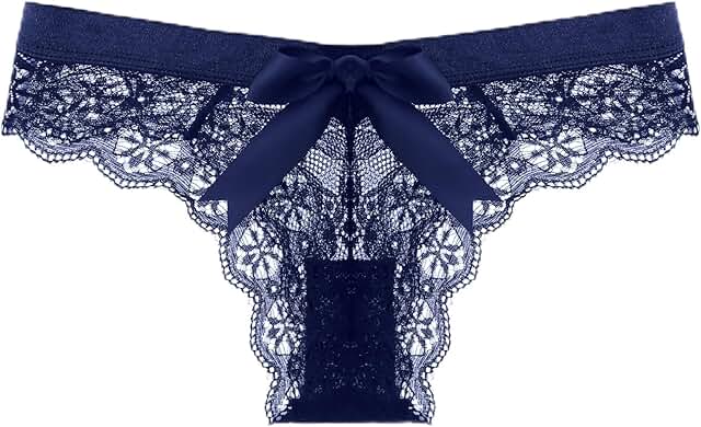 Women's Lace Bow Thongs with V-Shape Floral Lace