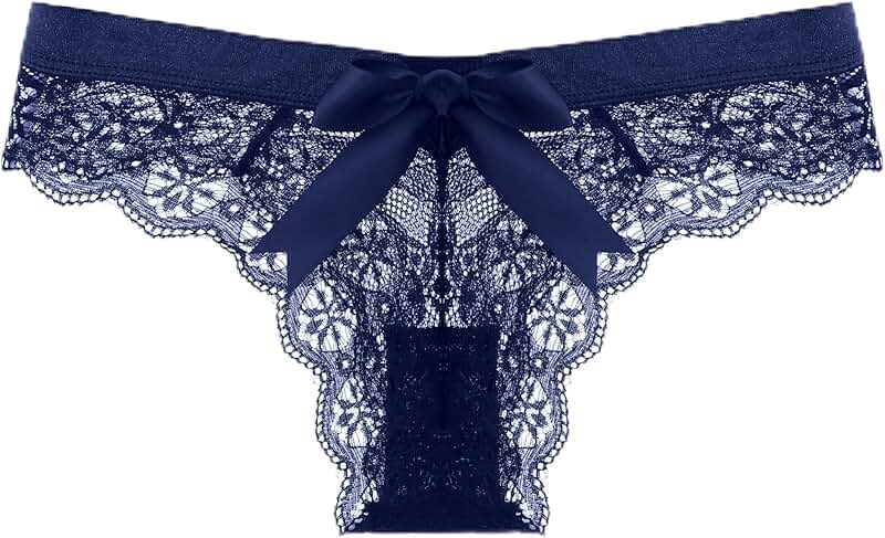 Women's Lace Bow Thongs with V-Shape Floral Lace