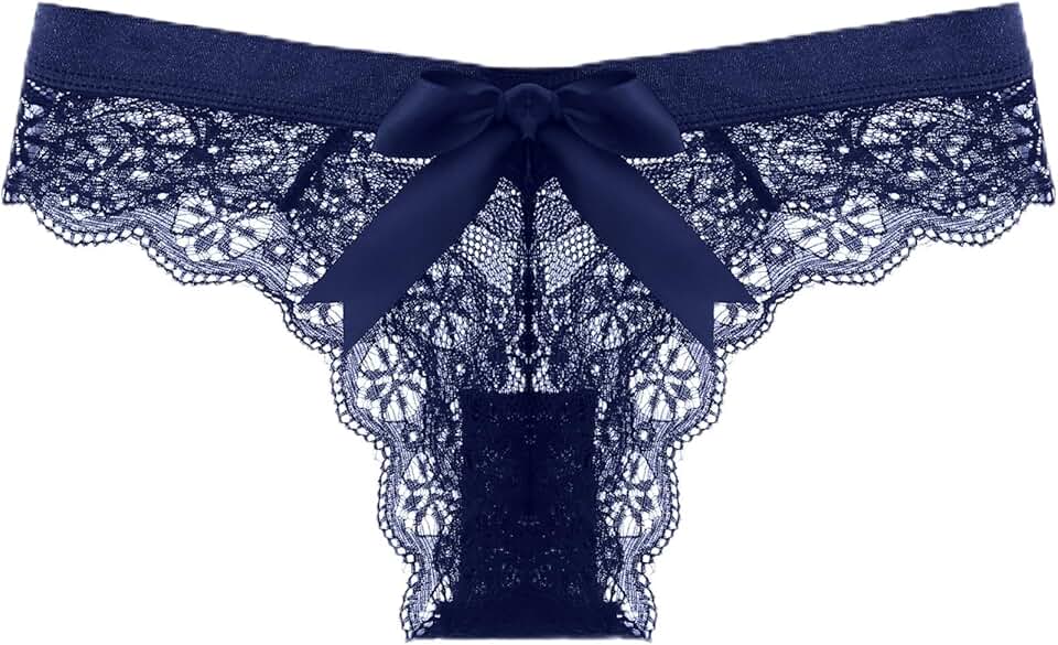 Women's Lace Bow Thongs with V-Shape Floral Lace