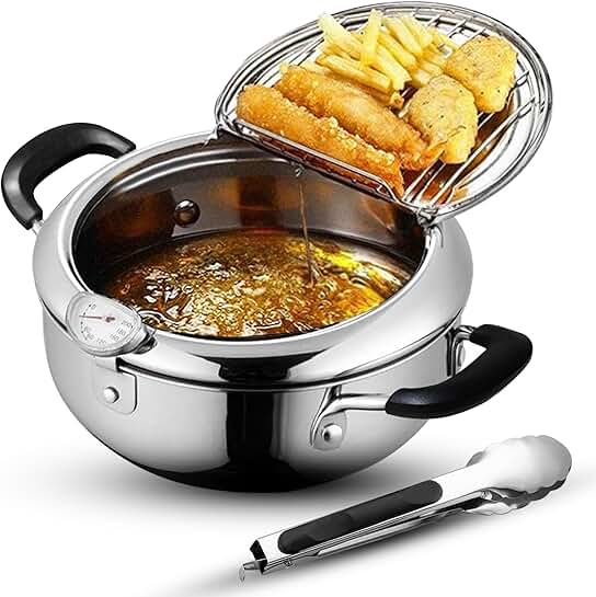 Deep Fryer with Tongs and Temperature Control