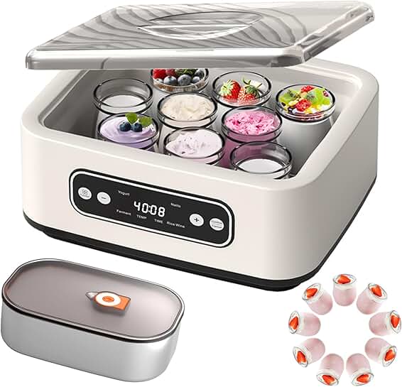 1.6L Yogurt Maker with Adjustable Settings and Glass Jars