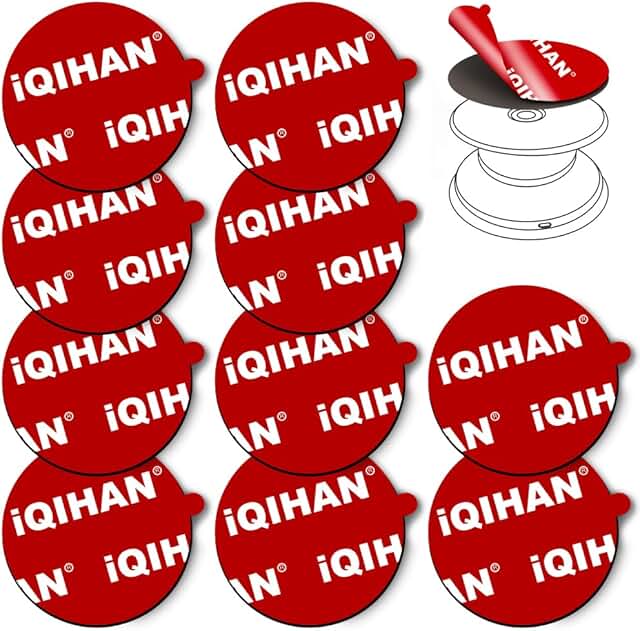 Set of 10 round double-sided adhesive pads for phone grips
