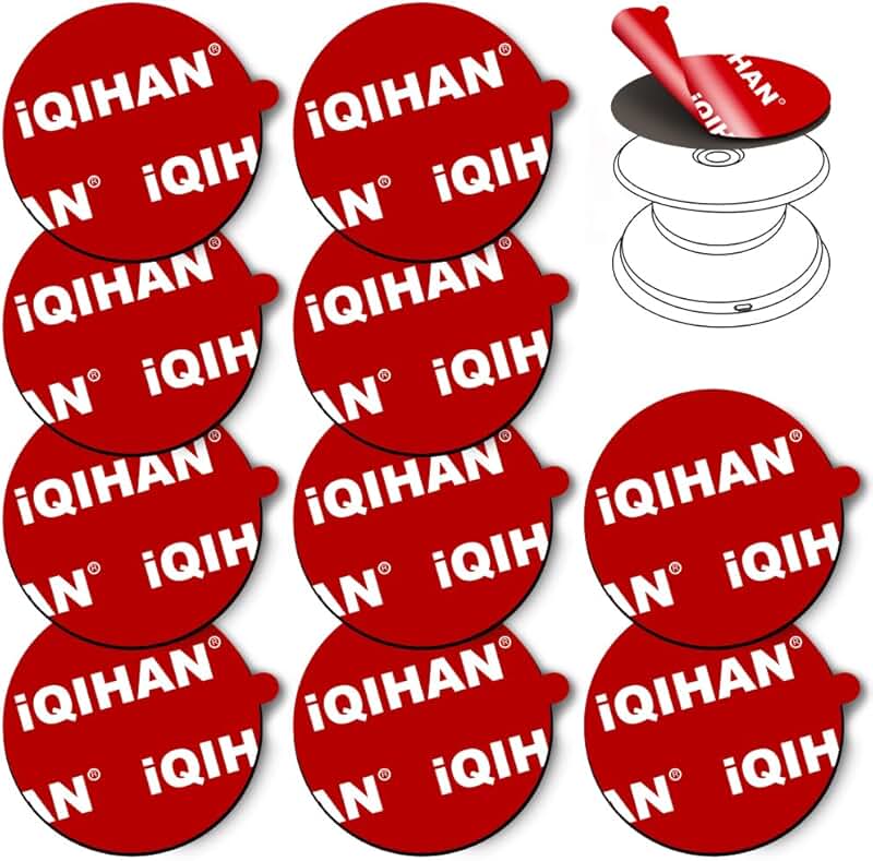 Set of 10 round double-sided adhesive pads for phone grips