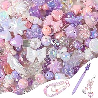 Assorted Pink and Purple Glitter Acrylic Beads for Jewelry and Crafts