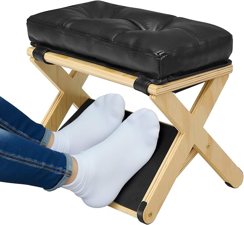 Wooden under desk footrest with non-slip surface