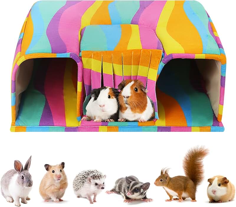 Colorful Guinea Pig Hideout with Tunnels and Cozy Bed