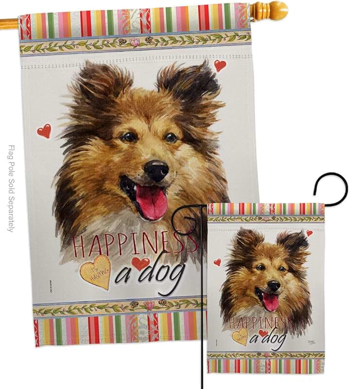 Shetland Sheepdog Garden Flag Set with Puppy and Paw Design