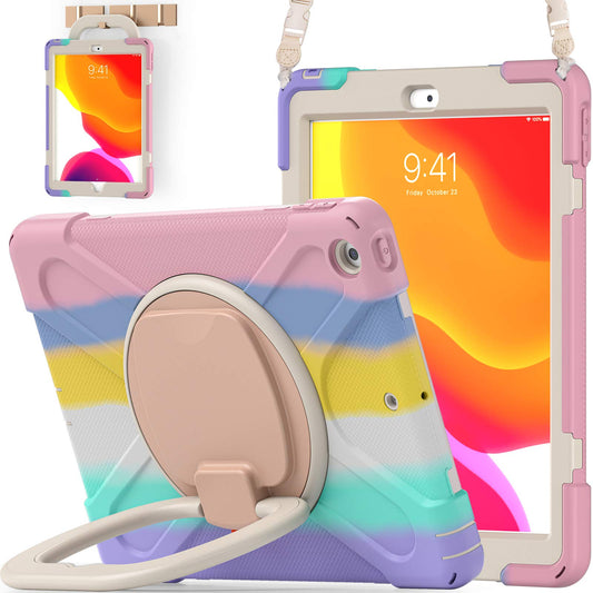 Colorful pink iPad case with screen protector and stand