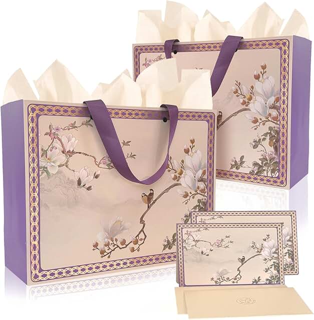 Large 13-inch Purple Gift Bag with Tissue, Cards, and Handles