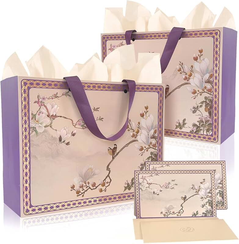 Large 13-inch Purple Gift Bag with Tissue, Cards, and Handles