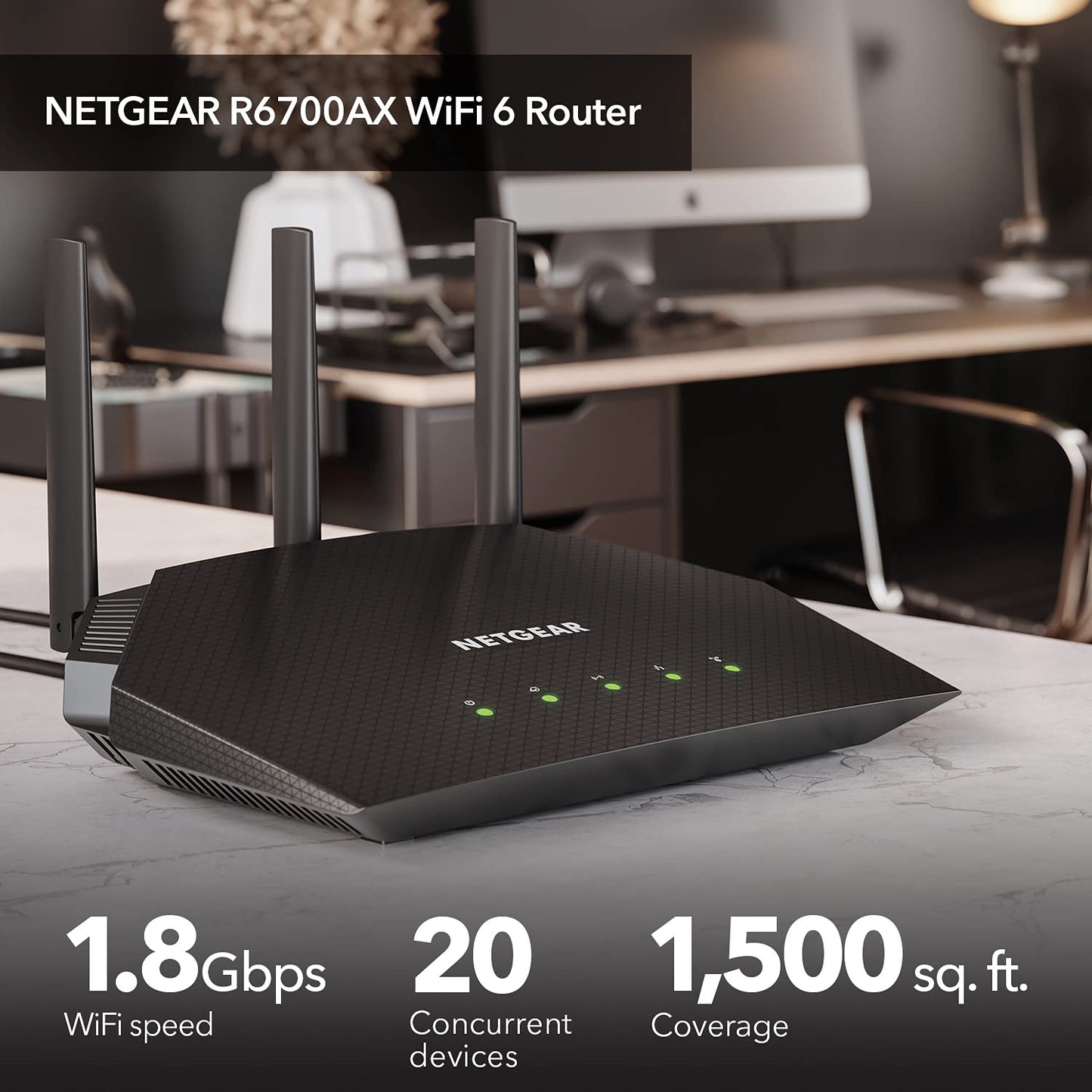 4-Stream WiFi 6 Router (R6700AX) - AX1800 Wireless Speed (Up to 1.8 Gbps) | Coverage up to 1,500 sq. ft., 20 devices