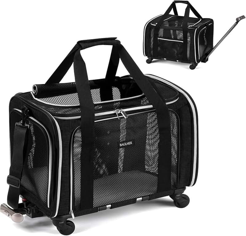 Dog Carrier Bag with Wheels and Fleece Pad
