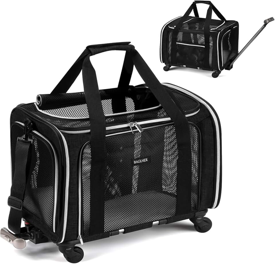 Dog Carrier Bag with Wheels and Fleece Pad