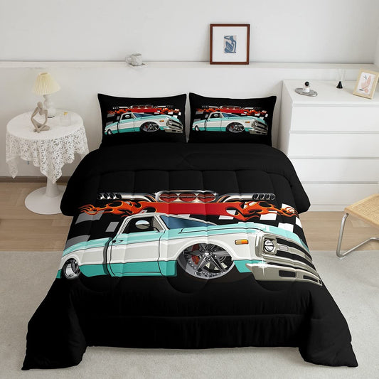 Teens Police Car Comforter Set Boys Kids Cartoon Car Lightweight Bedding Set for Kids Girls Emer cy Responder Vehicles Decor Comforter Green White Quilt Set Bedroom 2Pcs Twin Size