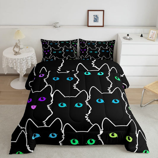 Cute Cat Comforter Set Twin K aii Kitten Bedding Set for Girls Boys Bedroom Cartoon Animal Bedding Gradient Neon Quilts 2pcs Lightweight Down Comforter for All Seasons