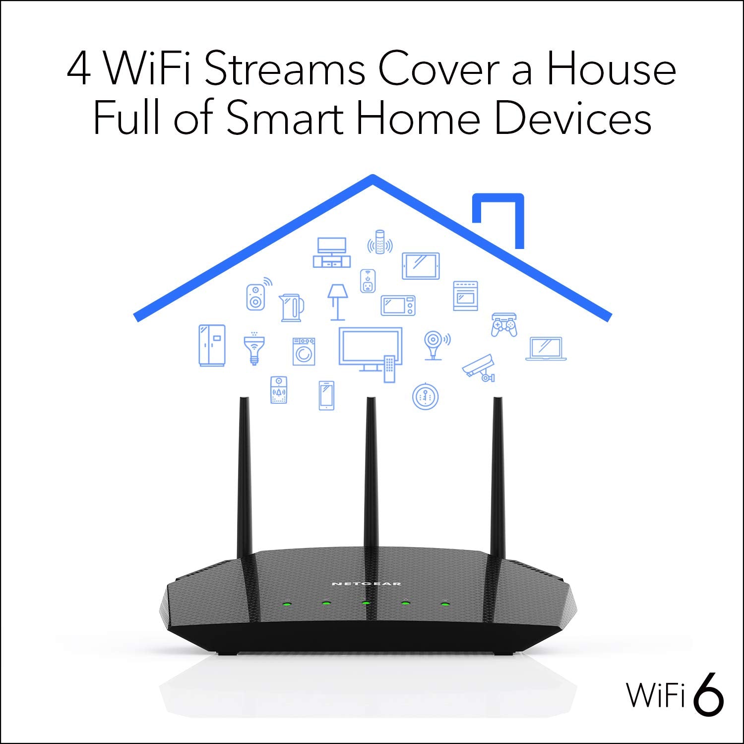 4-Stream WiFi 6 Router (R6700AX) - AX1800 Wireless Speed (Up to 1.8 Gbps) | Coverage up to 1,500 sq. ft., 20 devices