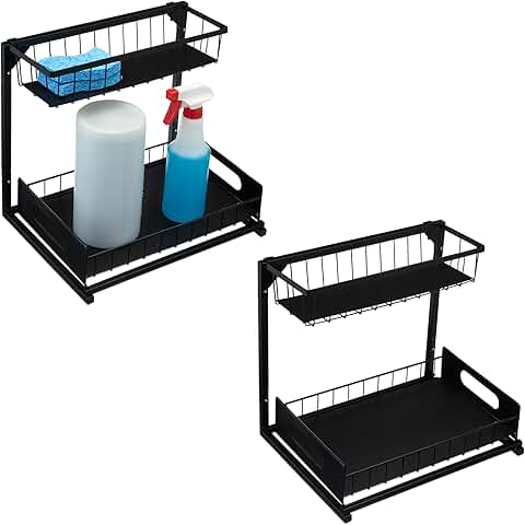 L-Shape Under Sink Storage Organizer, Black, Pack of 2