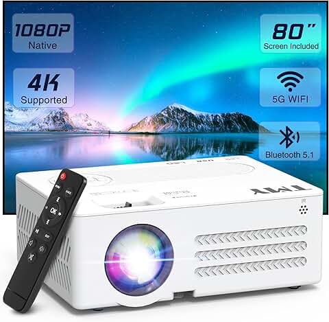Portable 1080P Projector with WiFi, Bluetooth, and 80" Screen