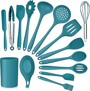 Teal Blue 15-Piece Silicone Kitchen Utensil Set