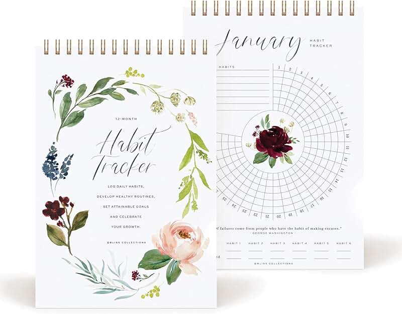 Botanical Floral Habit Tracker Calendar Notepad
