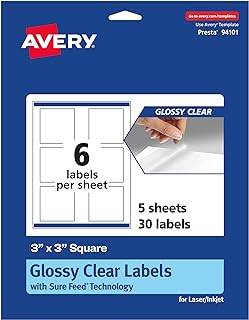 Glossy Clear Square Labels, 3x3 inches, 30 sheets