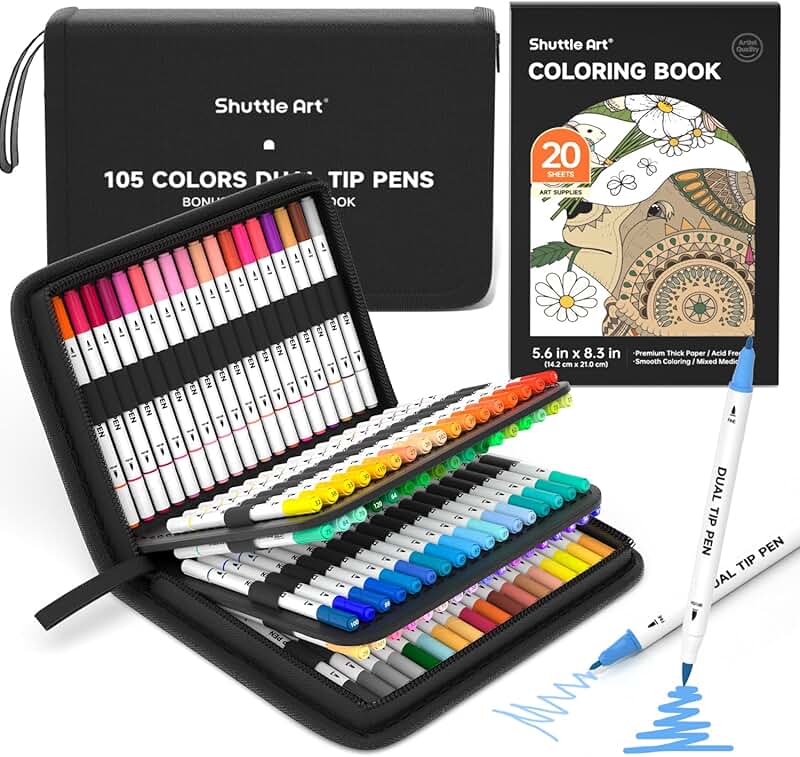 Dual Tip Marker Set with 105 Colors and Case