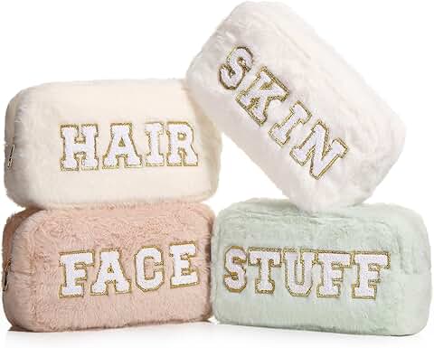 Preppy Faux Fur Makeup Bags, 4-Pack, Light Colors