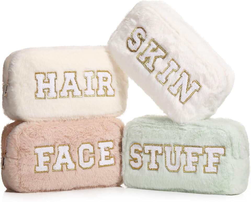 Preppy Faux Fur Makeup Bags, 4-Pack, Light Colors