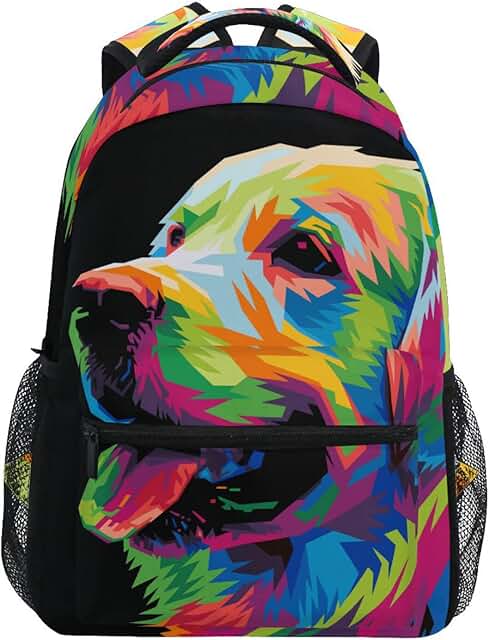 Colorful Dog Print Backpack with Multiple Pockets, 16.9 inch