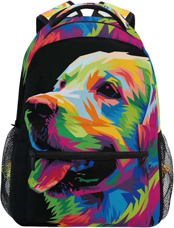 Colorful Dog Print Backpack with Multiple Pockets, 16.9 inch