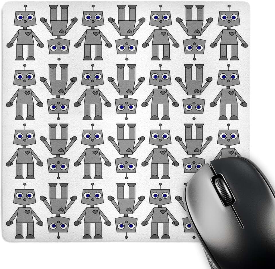 Cute robot print mouse pad, 8 x 8 inches