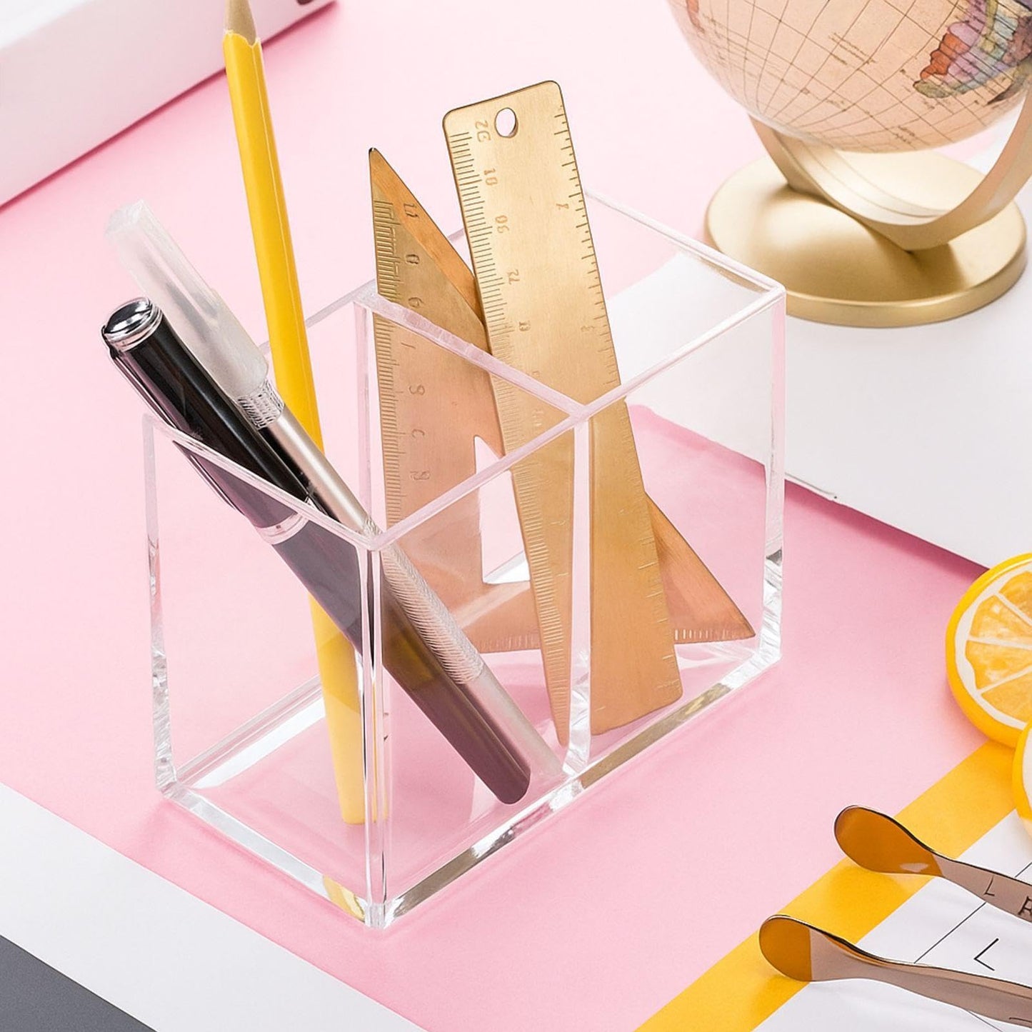 Acrylic Pencil and Brush Holder with Two Compartments