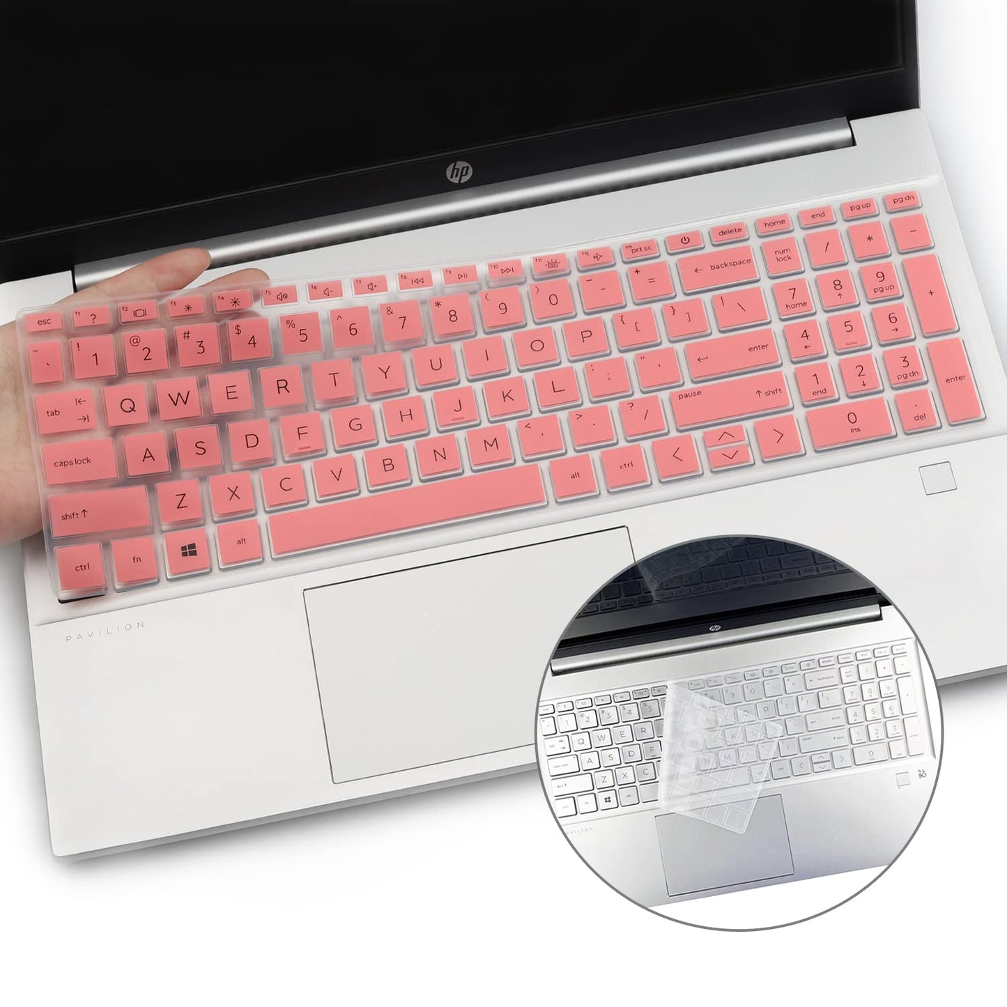 Pink and clear keyboard covers for HP laptops