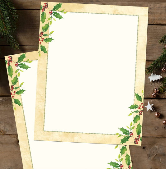 Falling Holly Imprintable Stationery, 8.5" x 11", Pack of 80