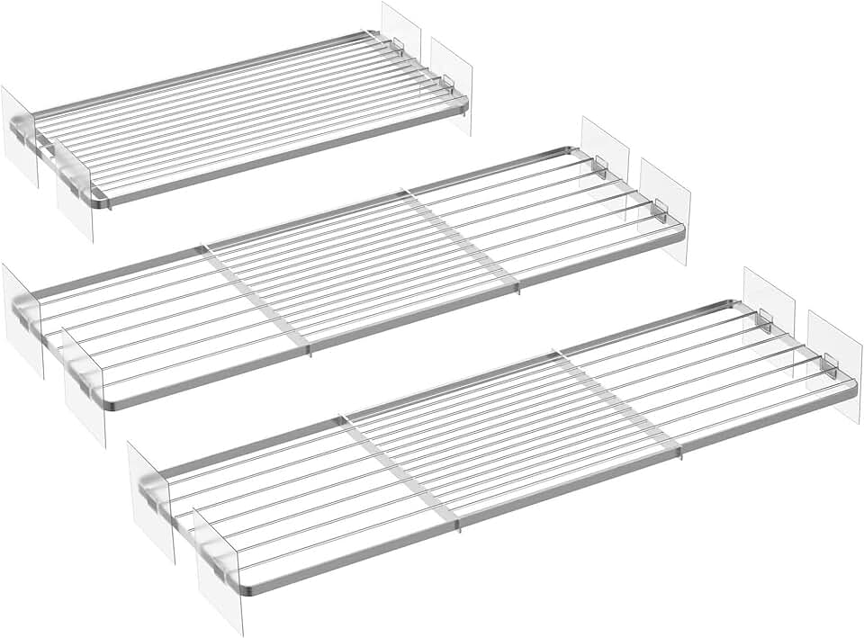 Expandable tension shelves for closet and kitchen storage, 3-pack