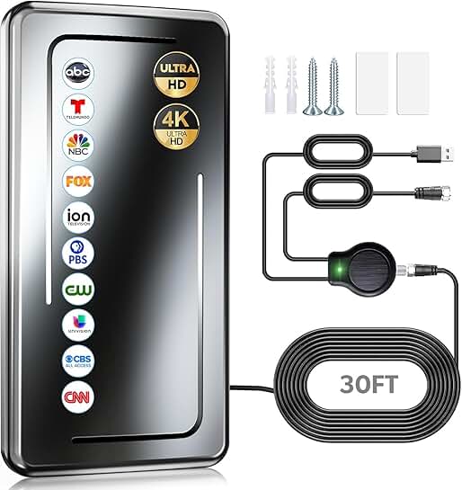 Long Range Indoor and Outdoor TV Antenna with Signal Booster