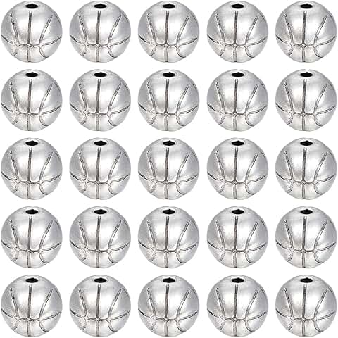 75pcs Metal Basketball Beads for Jewelry and Decorations
