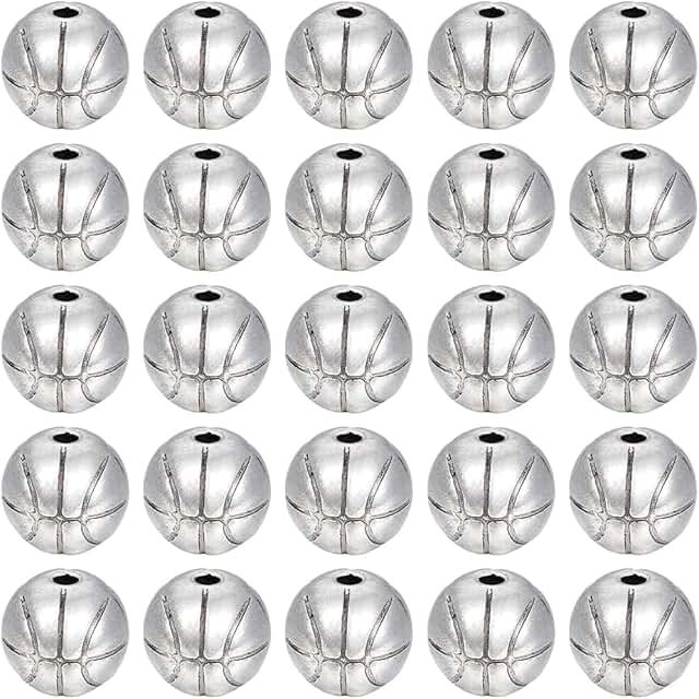 75pcs Metal Basketball Beads for Jewelry and Decorations