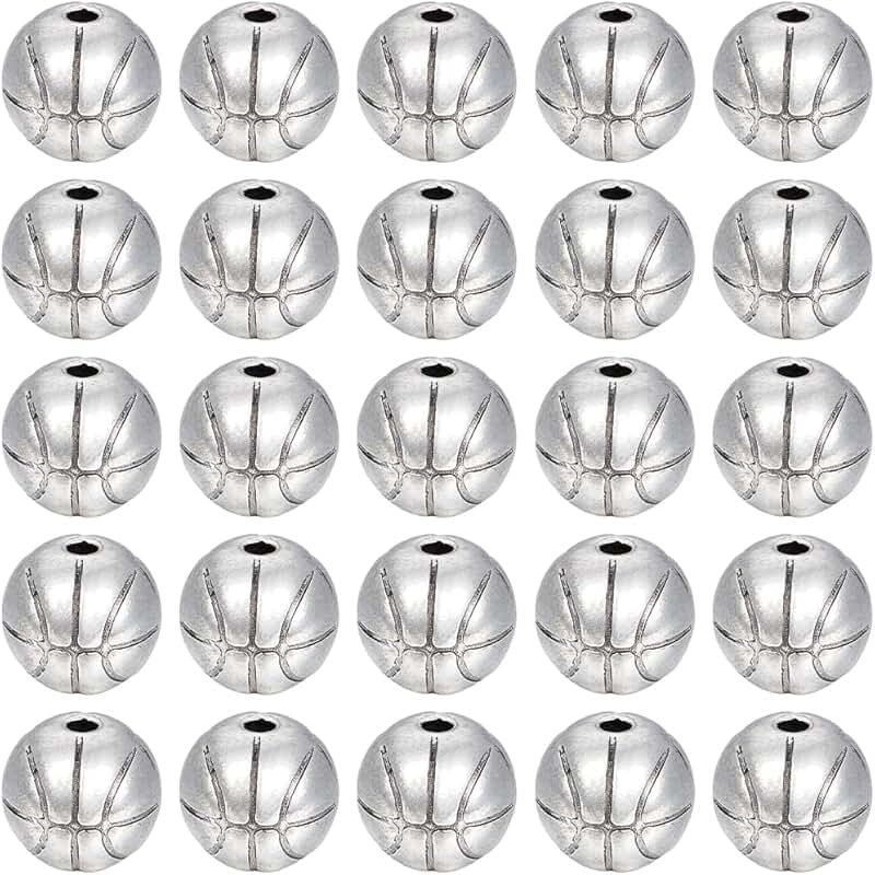 75pcs Metal Basketball Beads for Jewelry and Decorations