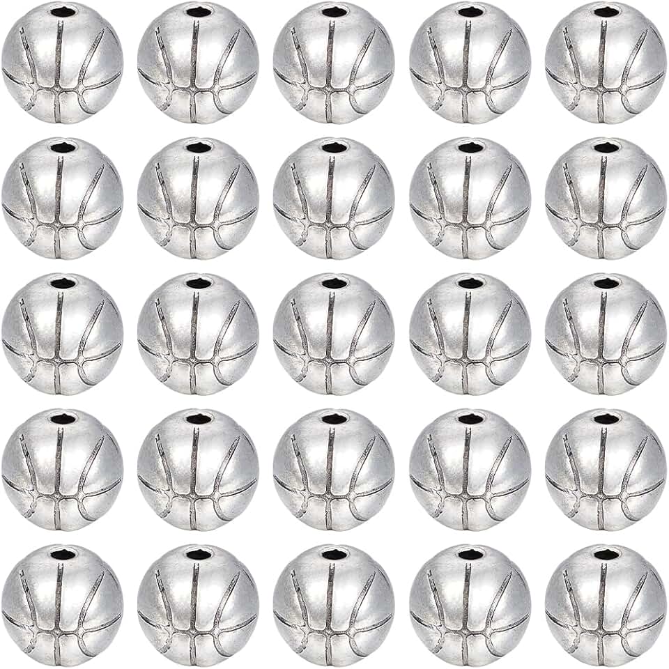 75pcs Metal Basketball Beads for Jewelry and Decorations