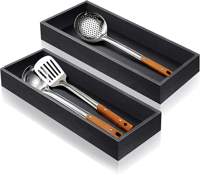 Stackable Bamboo Silverware Drawer Organizer Set