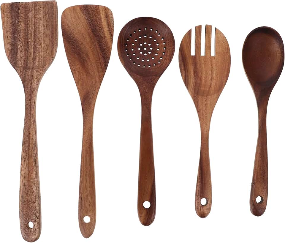 Natural Wood Cooking Utensils Set for Non-stick Cookware