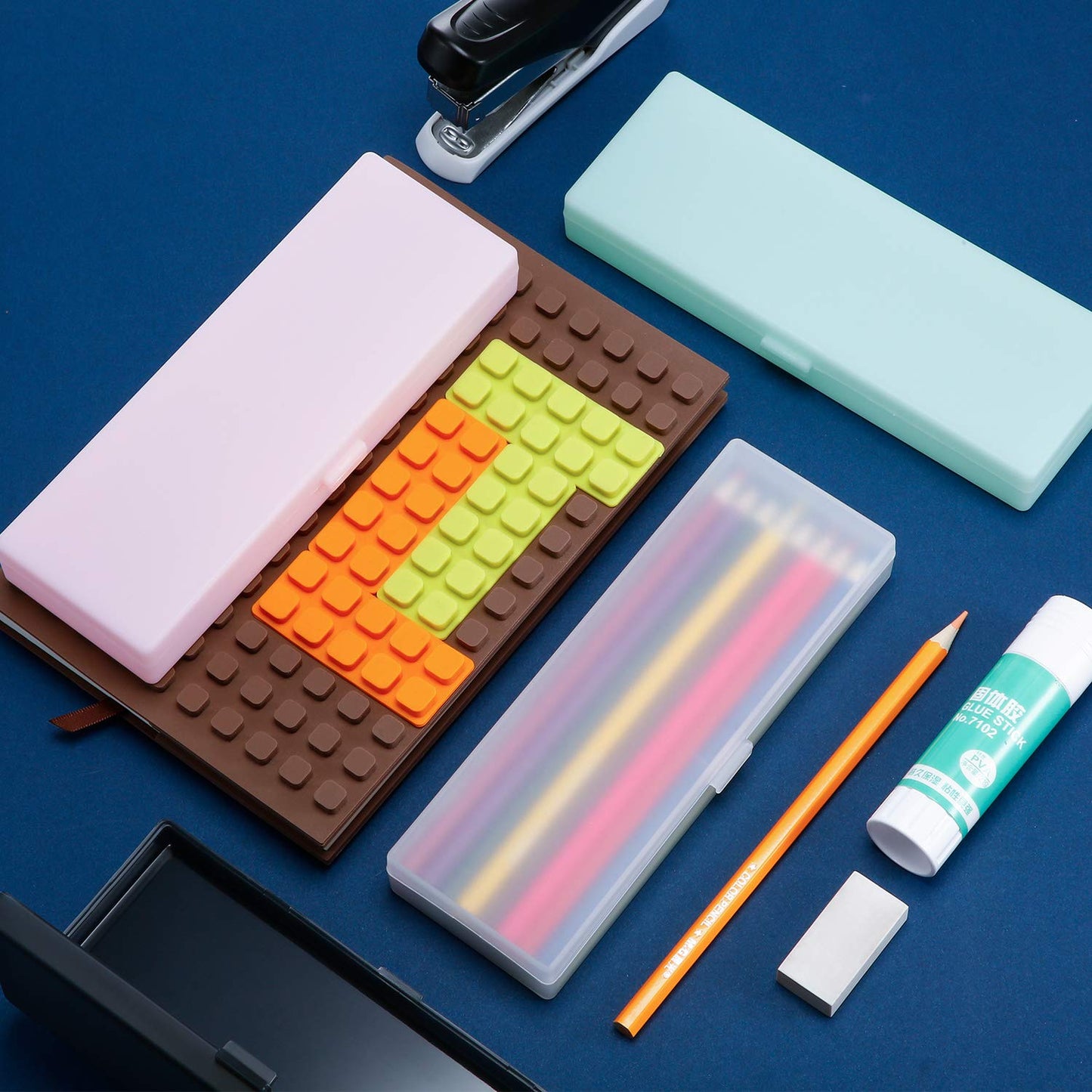 4-Piece Plastic Pencil and Stationery Case Set