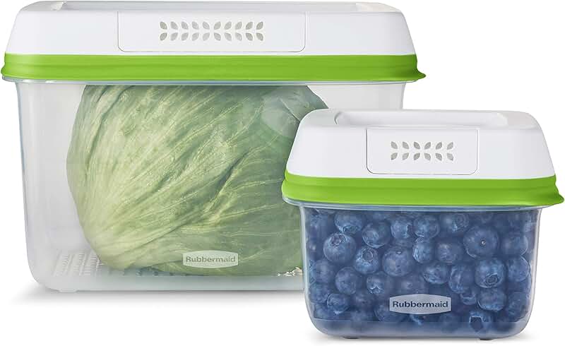 Medium and large produce storage containers, 4-piece set