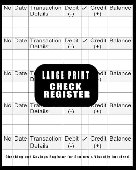 Large Print Check Register for Easy Account Tracking