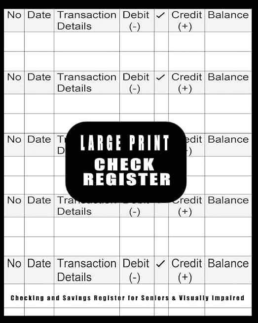 Large Print Check Register for Easy Account Tracking