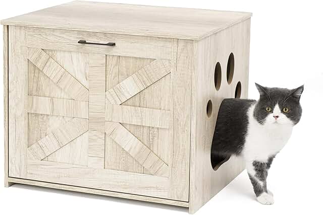 Indoor Cat Litter Box Enclosure with Sliding Door